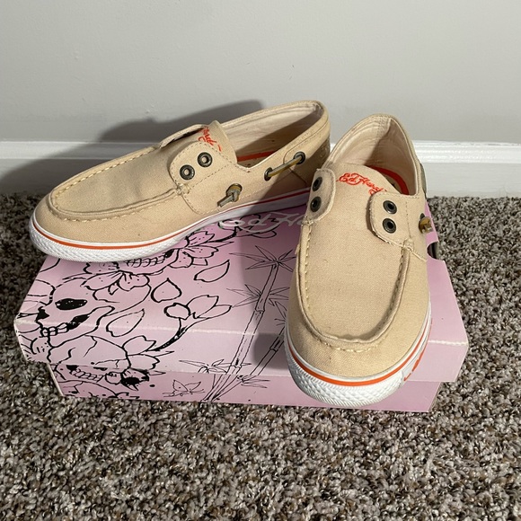 Vintage Ed Hardy Tan & Orange Boat Shoes. Size 7. - Picture 4 of 11